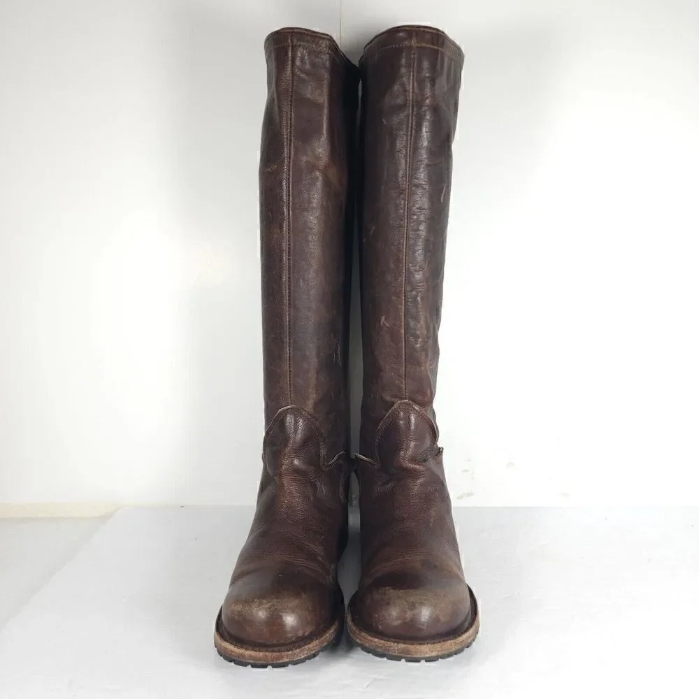 FREEBIRD BY STEVEN WOMEN'S HAVN US6 BROWN LEATHER DISTRESSED TALL RIDING BOOTS
